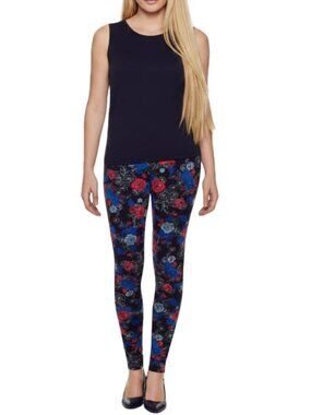 NWT Arizona Bold Floral Leggings Juniors Size S Dark Red Blue Cotton Stretch